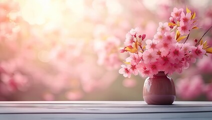 Wall Mural - springtime cherry blossoms sunny and bright pink sakura flowers. blurred background of trees floral 
