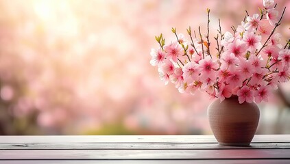 Wall Mural - springtime cherry blossoms sunny and bright pink sakura flowers. blurred background of trees floral 
