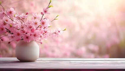 Wall Mural - springtime cherry blossoms sunny and bright pink sakura flowers. blurred background of trees floral 