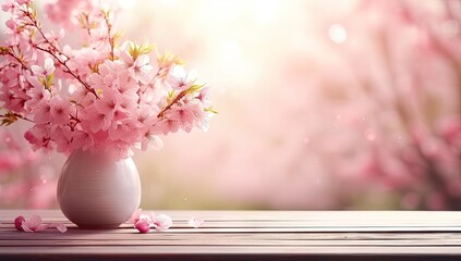 Wall Mural - springtime cherry blossoms sunny and bright pink sakura flowers. blurred background of trees floral 