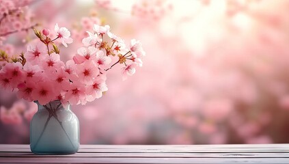 Wall Mural - springtime cherry blossoms sunny and bright pink sakura flowers. blurred background of trees floral 