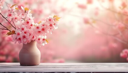 Wall Mural - springtime cherry blossoms sunny and bright pink sakura flowers. blurred background of trees floral 