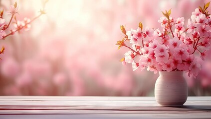 Wall Mural - springtime cherry blossoms sunny and bright pink sakura flowers. blurred background of trees floral 