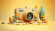 © Viktoriia - Camera 3d concept art with desert flora on a warm background
