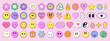 Cute Funky Emoticon Funny Characters. Trendy Y2k Smile Emoji Stickers. Groovy Happy Faces Vector Elements.