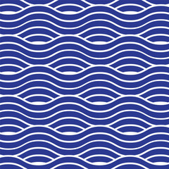 Wall Mural - Wavy ocean blue seamless pattern with water waves, Vector illustration for wallpaper, textile, and fashion design. Japanese style concept.