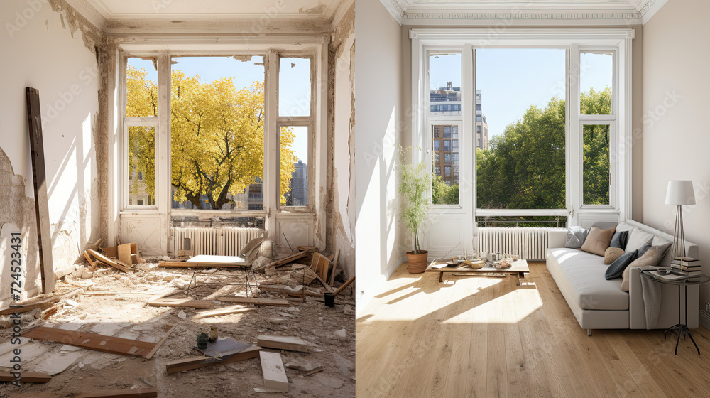 Curated visual reference: Old Apartment Renovation With Modern Windows Reference: Renovated Rooms With Spacious Windows And Heating Systems Both Before
