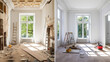 ©  Mohammad Xte - Renovated rooms with spacious windows and heating systems, both before and after the restoration process. Examination of the differences between an old apartment and a newly renovated residence.