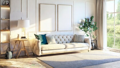 Poster - mock up interior in scandinavian style with a sofa 3d rendering