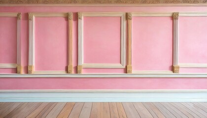 Sticker - composition of wood moulding in classic detail installed on pink painted wall background image texture