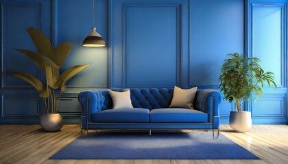 Poster - sofa in a blue room a cozy and harmonious setting with a touch of elegance 