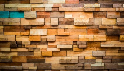 Sticker - wood aged art architecture texture abstract block stack on the wall for background abstract colorful wood texture for backdrop