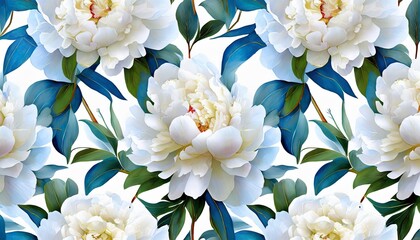 Wall Mural - white peonies seamless pattern for fabrics paper wallpaper