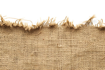 Burlap texture. A piece of torn burlap on a white background.