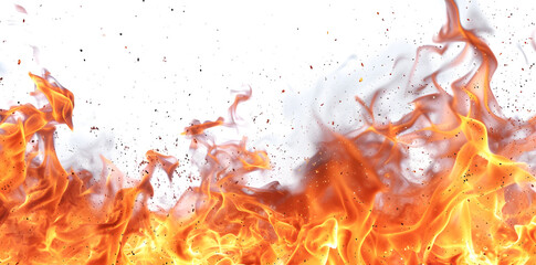 Poster - Fire blazes background. Bright flames rising and moving isolated on  white background