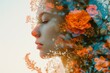 © Werckmeister - Double exposure portrait of young pretty woman combined with photograph of bright spring garden flowers and leaves. Conceptual image showing unity of human with nature, beauty of youth and femininity