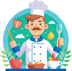 cartoon of chef cook in uniform-