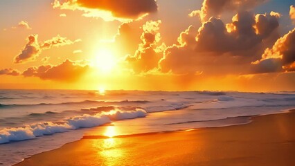 Wall Mural - as the sun sets on a golden beach wispy notes of ethereal flute melodies create a serene and etherea