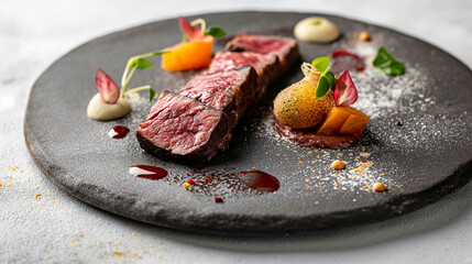 Wall Mural - Beef steak with pearnated apricot and garlic
