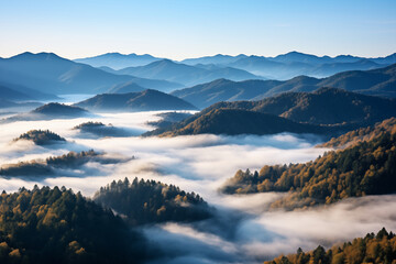 Wall Mural - sunset in smoky fog mountains