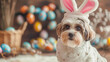 Cute dog in easter bunny costume (AI generated)