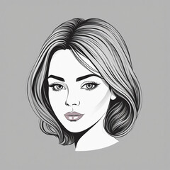 Portrait of a person Flat logo no color icon, female beautiful face