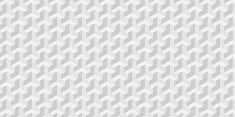 Abstract white and gray seamless pattern cubes geometric tile and mosaic wall or grid backdrop hexagon technology. white and gray geometric block cube structure backdrop grid triangle background.