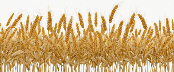 Horizontal wheat ears isolated on a white background, plants line