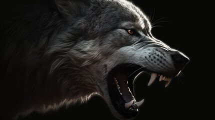 Wall Mural - Ferocious Wolf Snarling in the Darkness