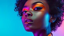  "Maquillage Audacieux : Portrait Rapproché D'une Femme Avec Un Maquillage Orange Vif"