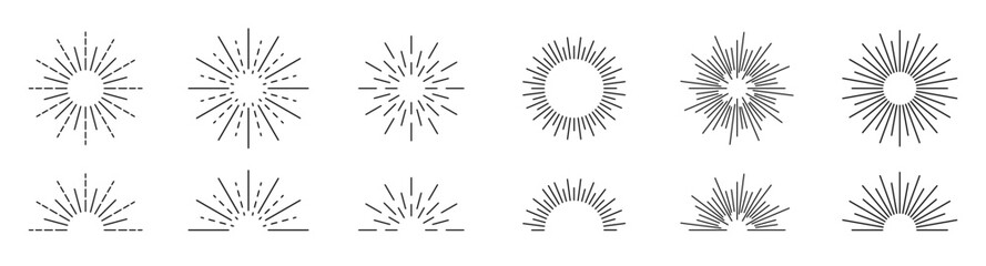 Wall Mural - Sunburst set.  Firework explosion, logo, emblem, tag. Retro sunburst design. Vector Illustration.