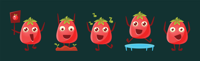 Wall Mural - Funny Red Tomato Character Engaged in Different Activity Vector Set