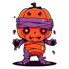 Wall Mural - Chibi pumpkin monster game character. Cute pumpkin halloween monster cartoon