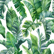 Tropical exotic green palm leaves, plants, floral background. Botanical Seamless pattern, watercolor summer wallpaper