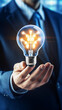 © @foxfotoco - business man holding a light bulb in hand, AI generated technology, future symbolism