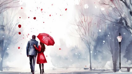 Wall Mural - Watercolor of a couple in love. Winter love. Men and women who show love for each other. Happy Valentine's Day. valentine love woman and man winter