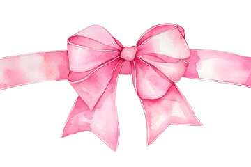 Pink bow watercolor illustration isolated on white background