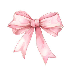 Wall Mural - Pink bow watercolor illustration isolated on white background