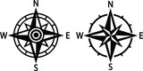 Fototapeta  - Compass icons set. Monochrome navigational compass with cardinal directions of North, East, South, West. Geographical position, cartography and navigation. Wind rose vector flat or line collection.