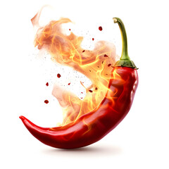 Wall Mural - Hot red chili pepper on fire isolated on white background