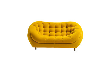 wide yellow upholstered armchair with fabric upholstery on wooden legs in retro style isolated modern classic yellow leather color sofa 3 seat on white isolate bac transparent background Generative Ai