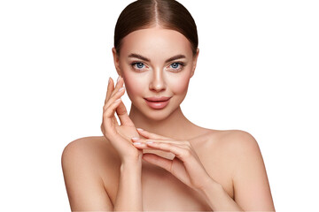 Wall Mural - portrait beautiful young woman with clean fresh skin. model with healthy skin, close up portrait. co