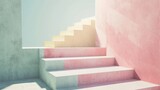 Fototapeta Przestrzenne - Stairs in trendy minimal interior. Abstract modern geometric style composition 3d rendering
