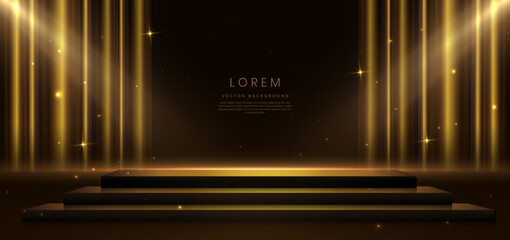 Wall Mural - elegant golden stage on dark brown background glowing with lighting effect sparkle. template premium