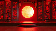 Empty Stage With Red Chinese Style