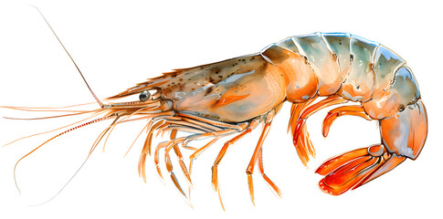 Wall Mural - Shrimp in watercolor style isolated on white background