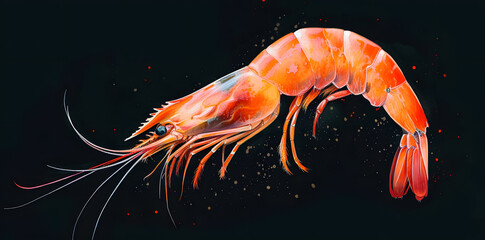 Wall Mural - Shrimp in watercolor style isolated on black background