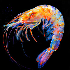 Wall Mural - Shrimp in watercolor style isolated on black background