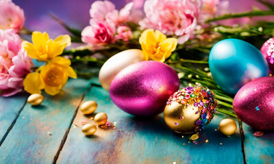  Beautiful Easter eggs for the holiday. Selective focus.