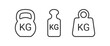 KG measure tool. Dumbbell weight sign. Fitness massa elements. Iron weigh. Vector illustration.